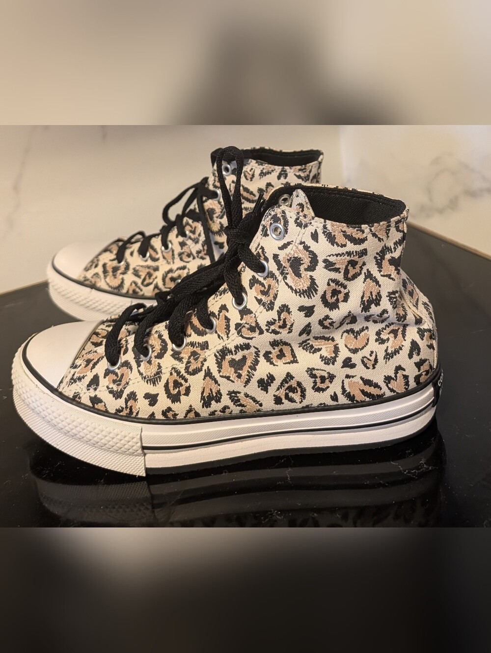Chuck Taylor All Star EVA Lift Platform High GS  'Leopard' Sneakers Size 6 - Picture 7 of 12